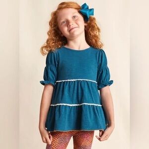 NWOT Sz 10 Matilda Jane Dreams Come Blue Knit Puff Sleeve Tunic Top Eyelet Lace